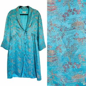ADMIRAVEL Vintage Asian Silk Kimono Robe Jacket Dress Large Turquoise Macau